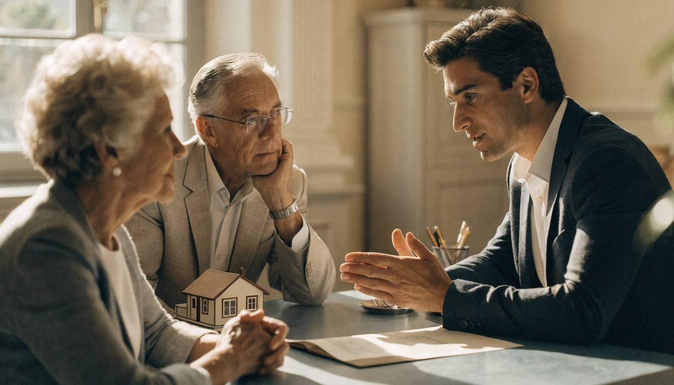 Estate lawyer explaining Mexican property inheritance and probate to a foreign couple in Puerto Vallarta
